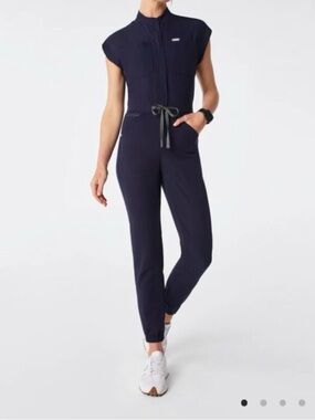 Black Short-Sleeve Utility Jumpsuit with Drawstring Waist